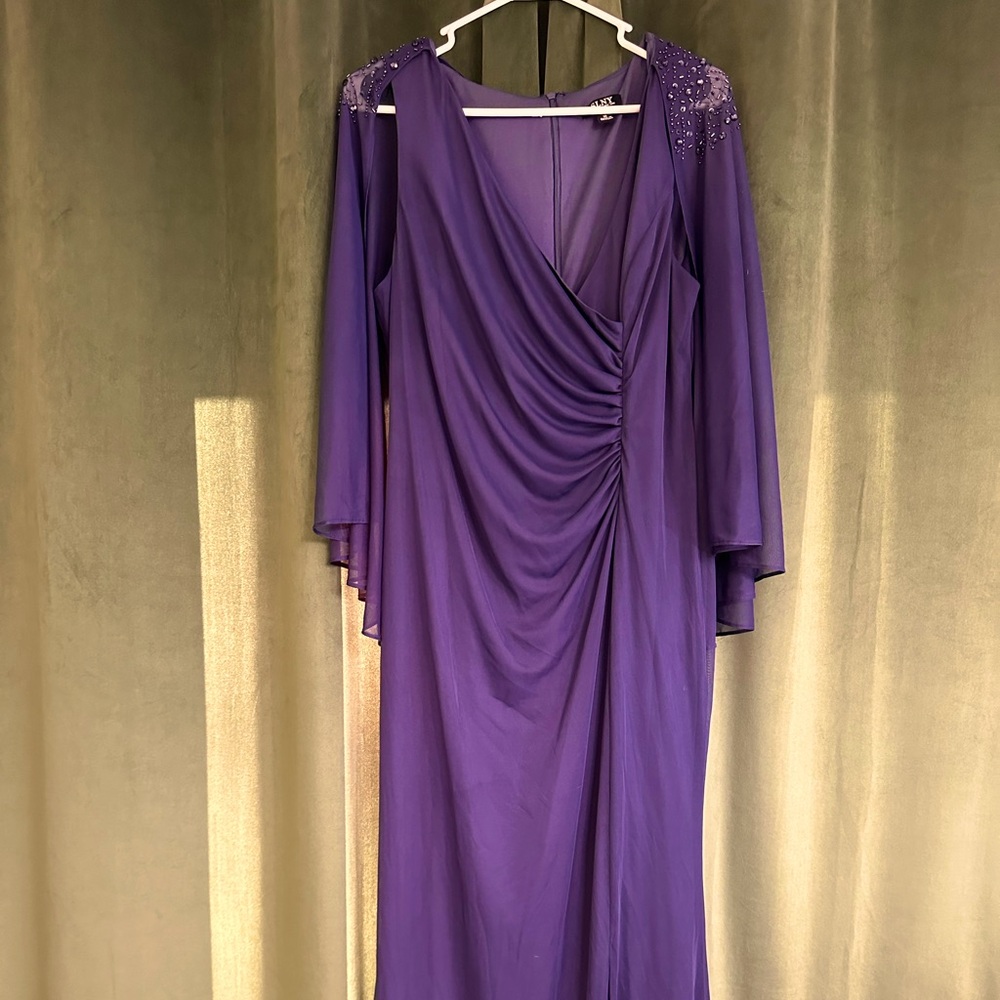 Navy blue / Maxi Dress - Gown  / Cape - Embellishment shoulders / Marine Ball